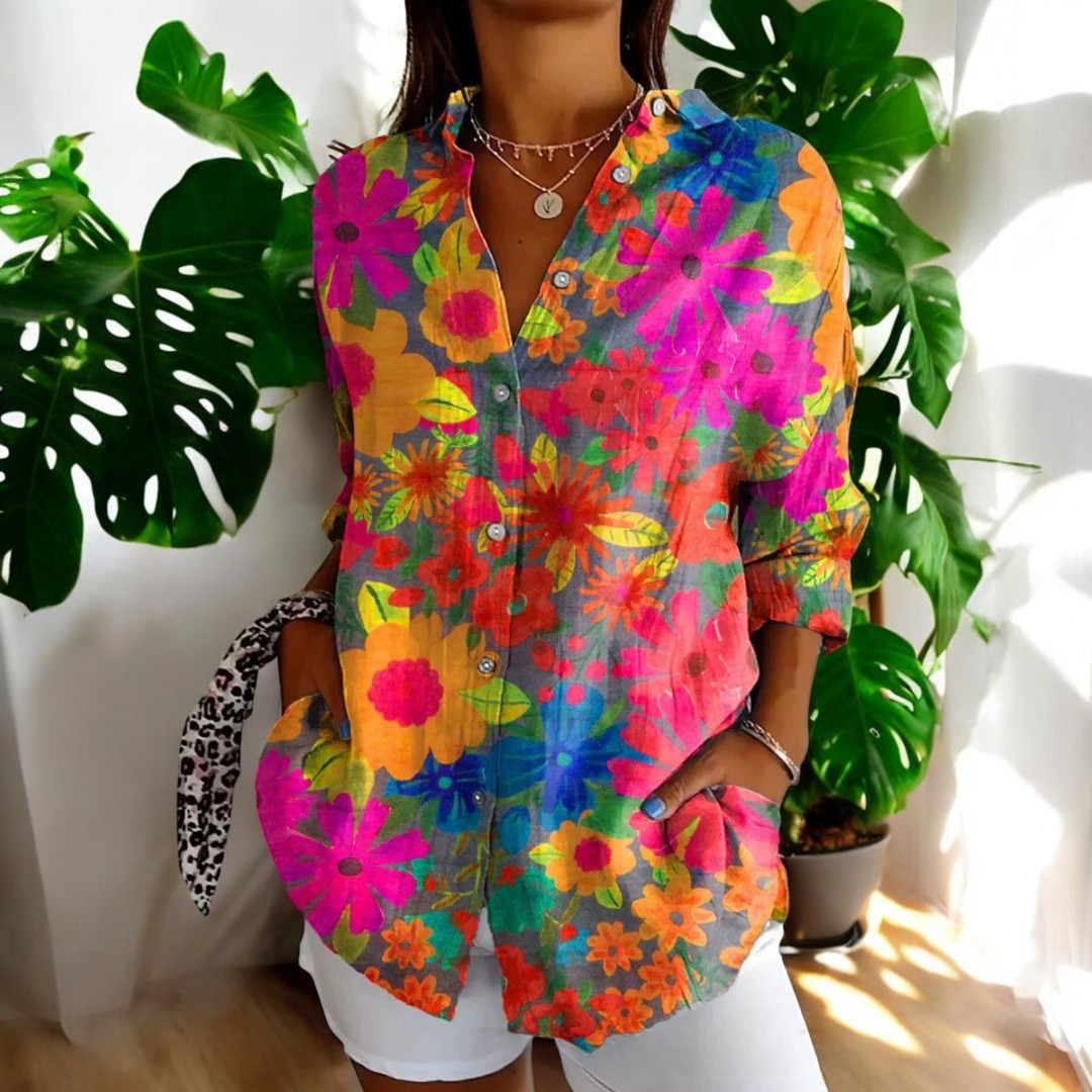 Elira - Long Sleeve Button Up Vintage Floral Shirt