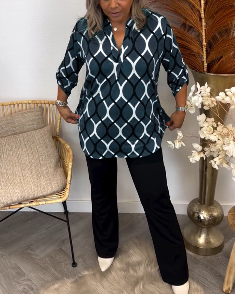 Alyce - Casual Long Sleeve Blouse With Pattern