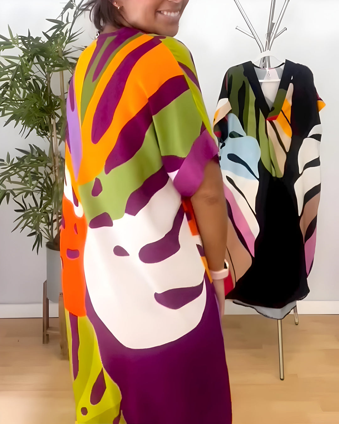 Ailsa - Casual Colorful Leaf Print Dress