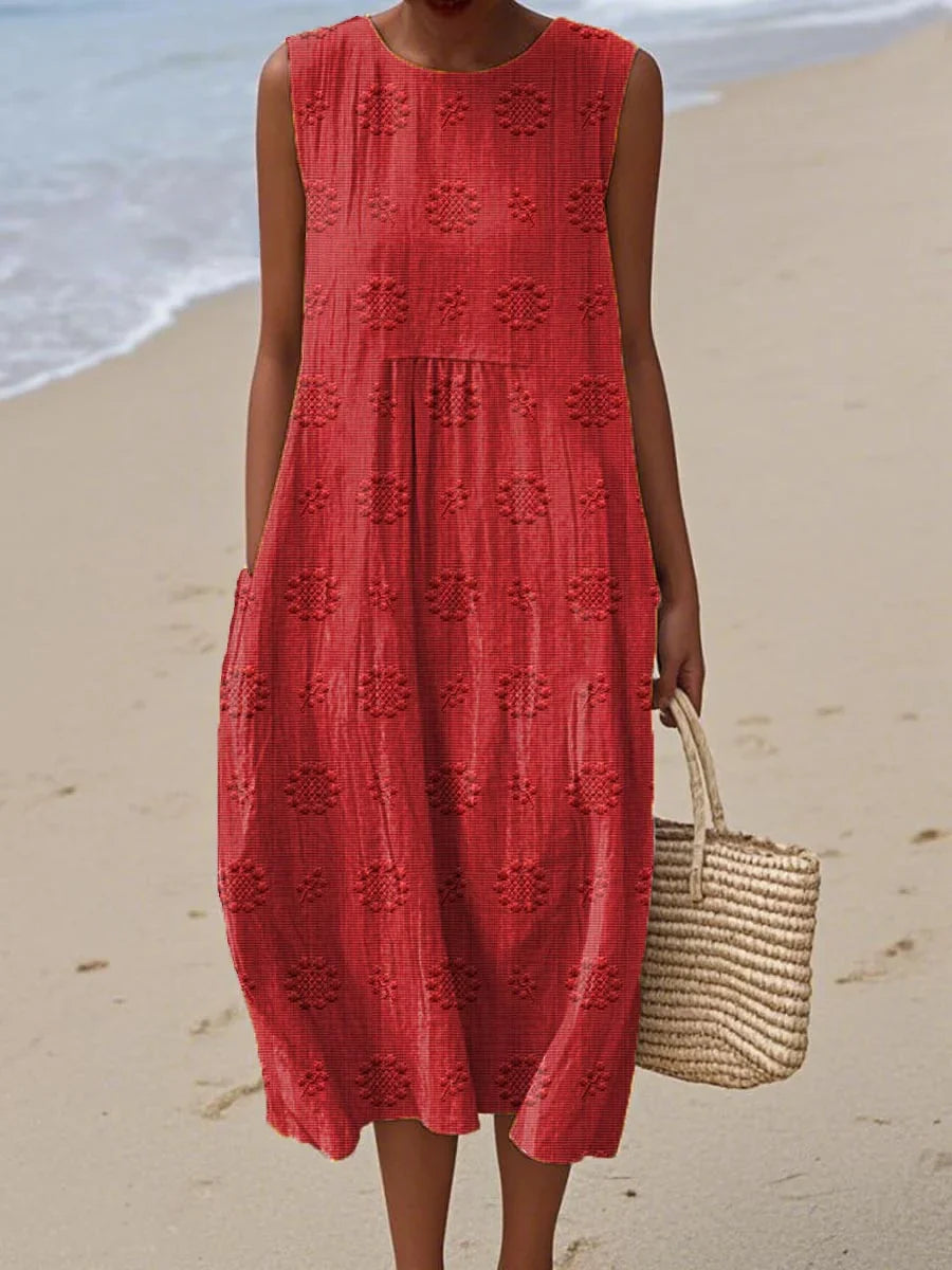 Aikaterini - Elegant Sleeveless Cotton Pocket Dress