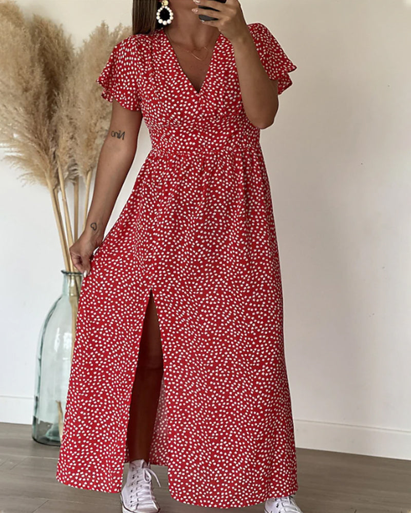 Lucienne - Printed V-Neck Maxi Dress