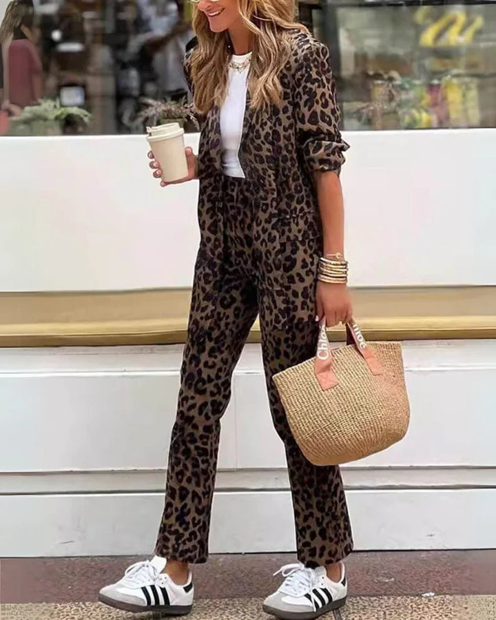 Arila - Leopard Print Jacket & Pants Set