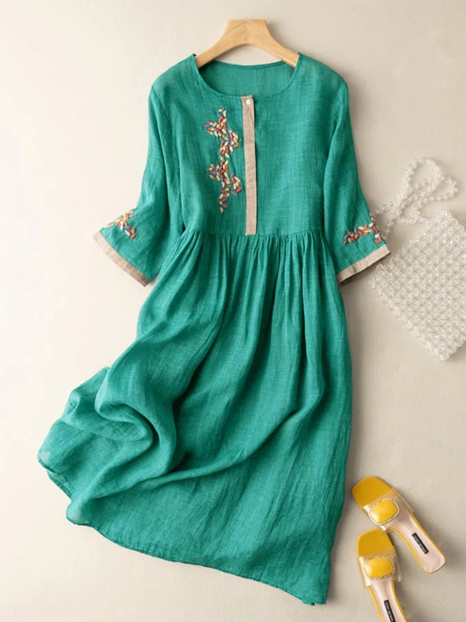 Anoshka - Ethnic Style Cotton And Linen  Dress