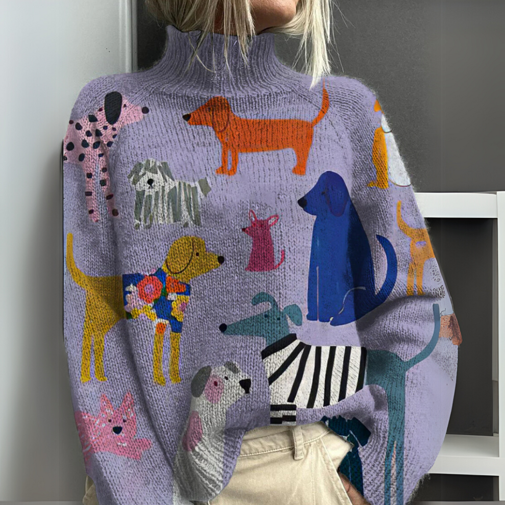 Daria - Print and Turtleneck Knitted Sweater