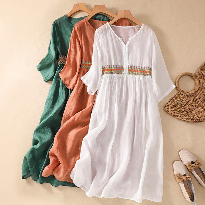 Niesha - Cotton and Linen Embroidered Dress