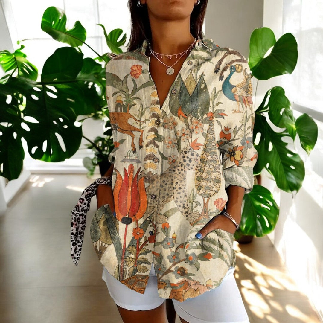 Elira - Long Sleeve Button Up Vintage Floral Shirt