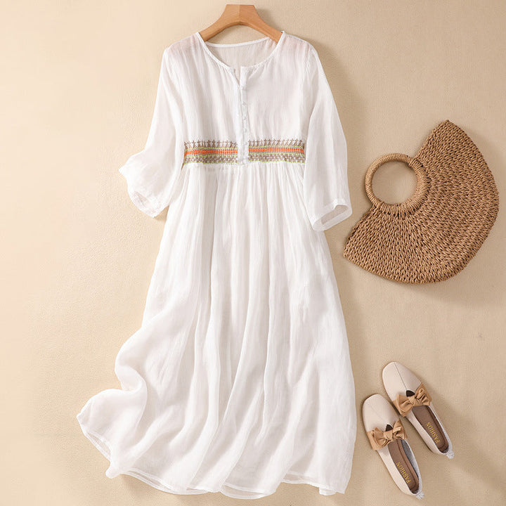 Niesha - Cotton and Linen Embroidered Dress