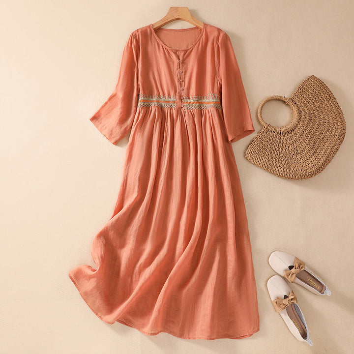 Niesha - Cotton and Linen Embroidered Dress