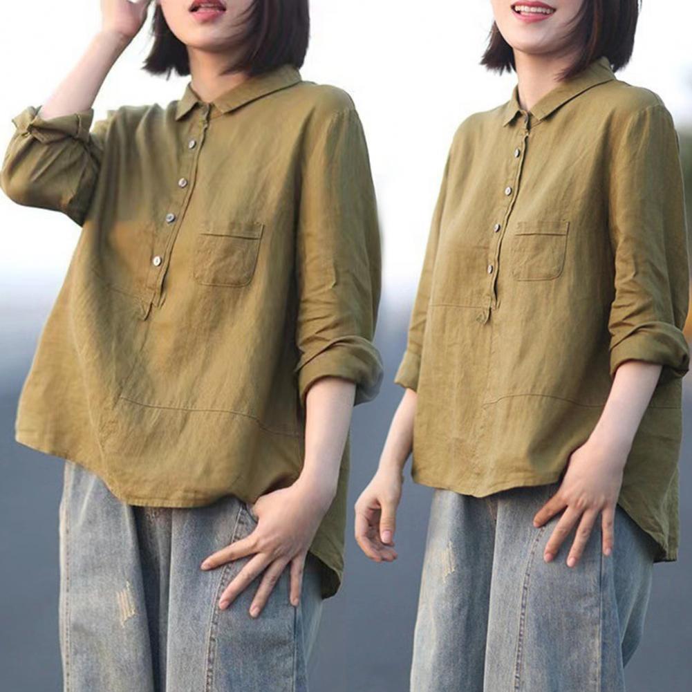 Winona - Long Sleeve and Front Pocket Shirt with Buttons