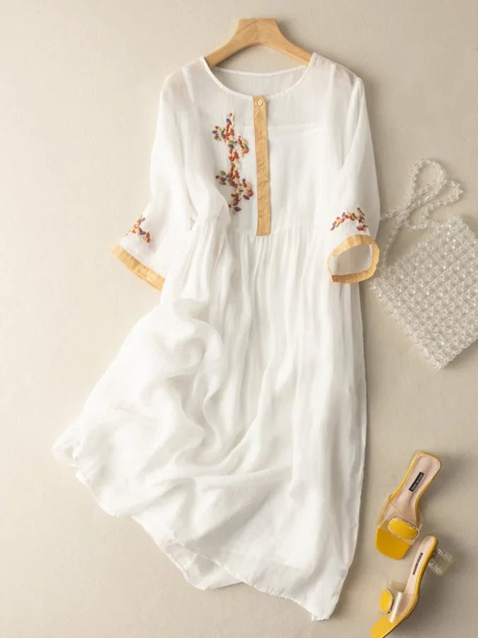 Anoshka - Ethnic Style Cotton And Linen  Dress