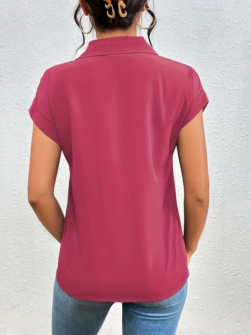 Alfano - Elegant Short Sleeve Blouse With Zipper