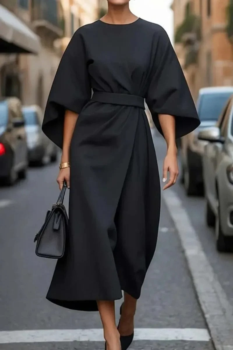 Rita - Elegant dress With Cap Sleeves and Belt