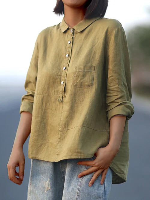 Winona - Long Sleeve and Front Pocket Shirt with Buttons