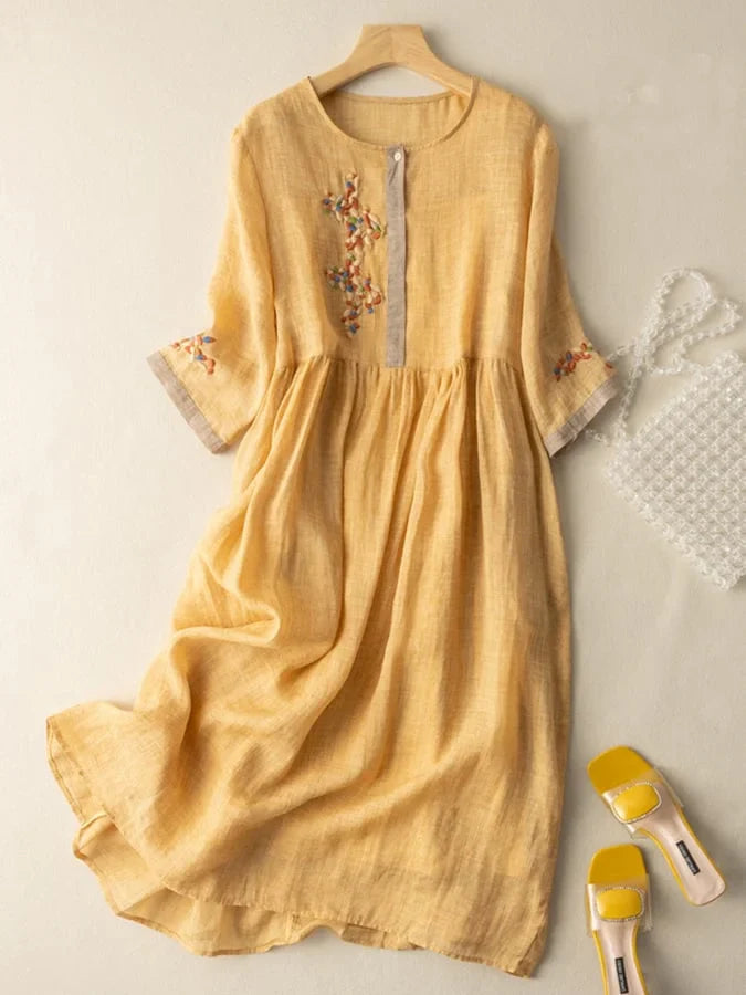 Anoshka - Ethnic Style Cotton And Linen  Dress