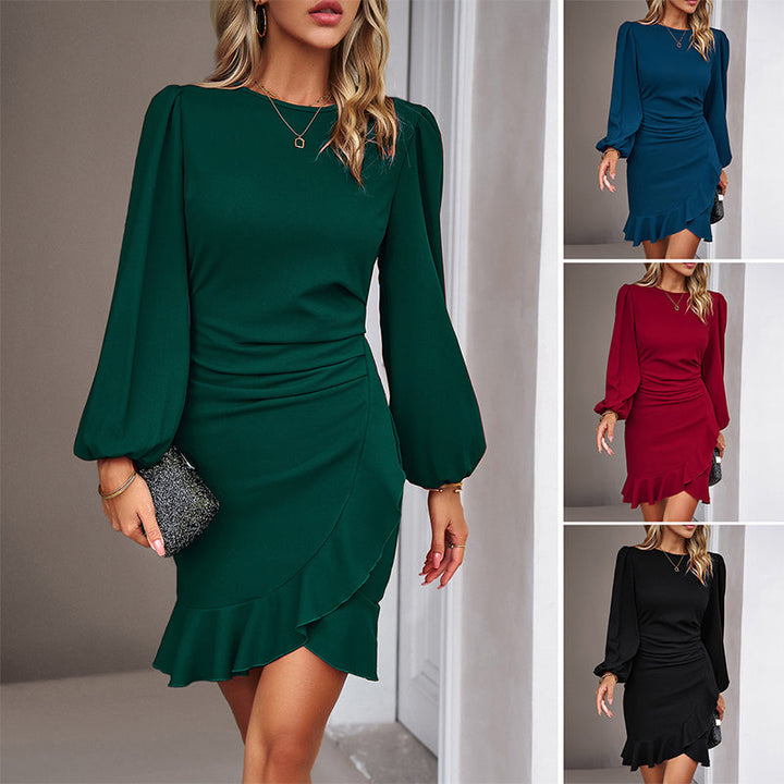 Suzanne - Elegant Dress with Puff Sleeves and Fringed Hem