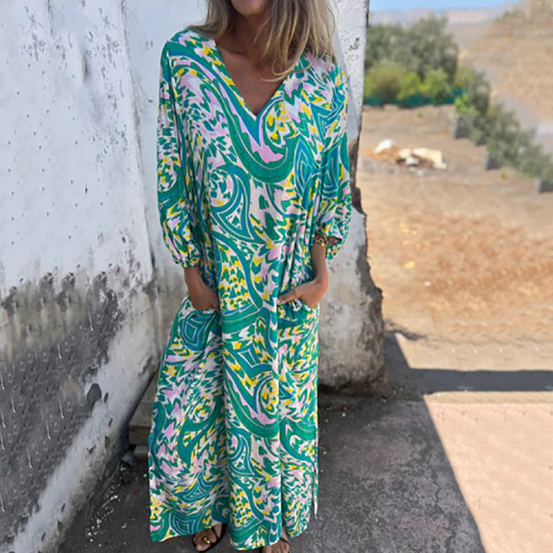 Yanina - Maxi Dress with V-Neck Print