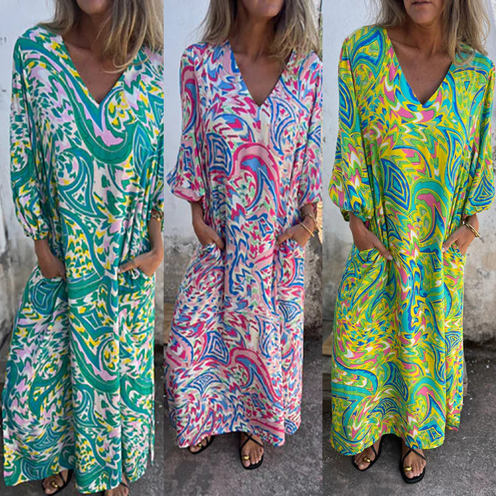 Yanina - Maxi Dress with V-Neck Print