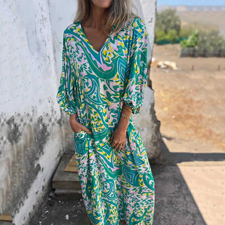 Yanina - Maxi Dress with V-Neck Print