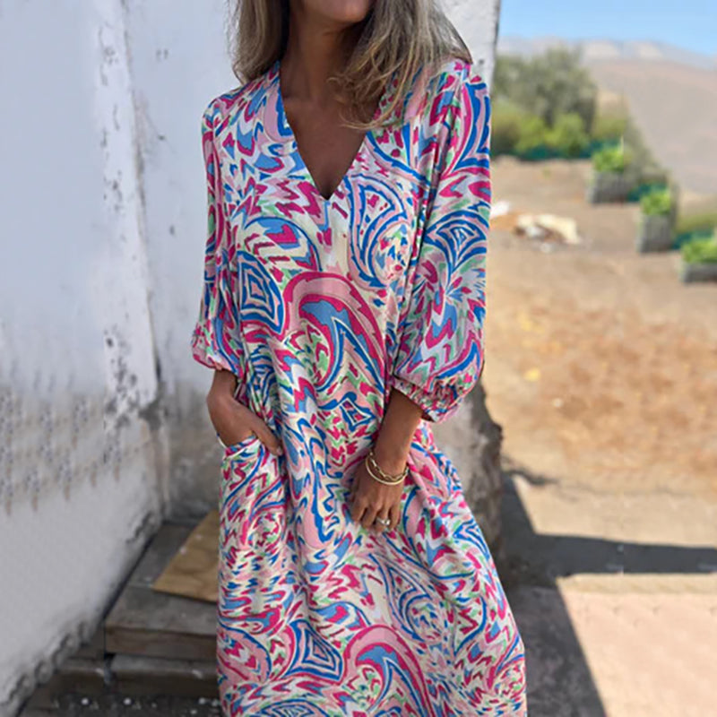 Yanina - Maxi Dress with V-Neck Print