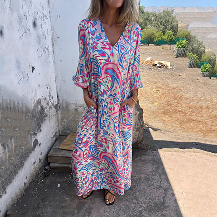 Yanina - Maxi Dress with V-Neck Print