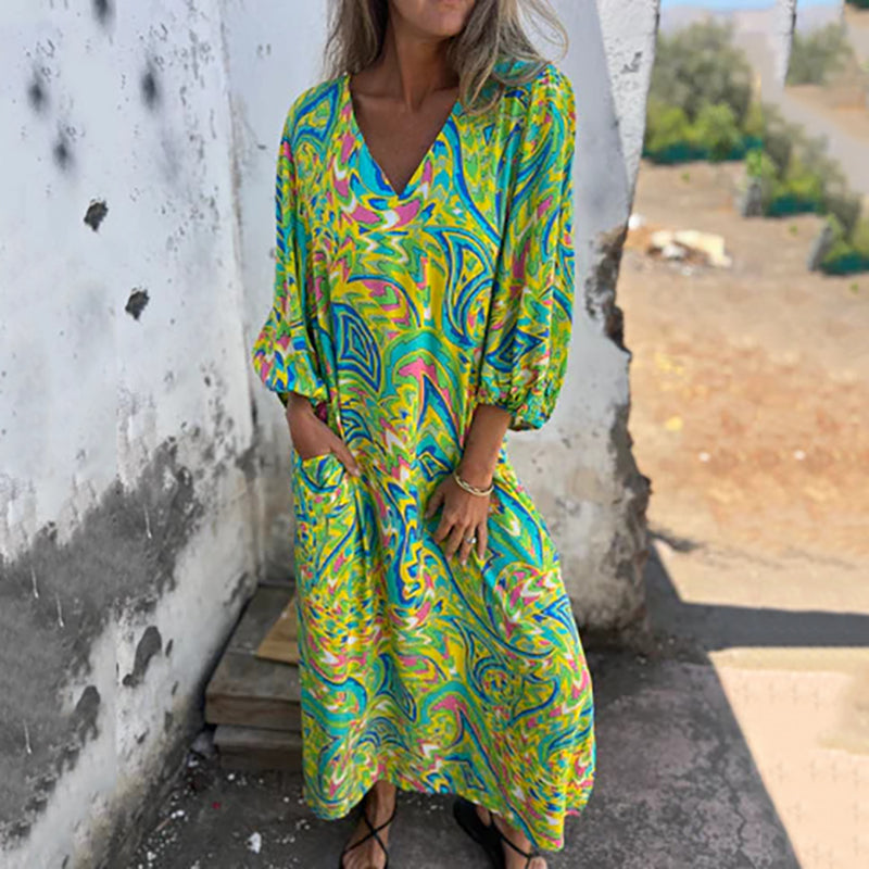 Yanina - Maxi Dress with V-Neck Print