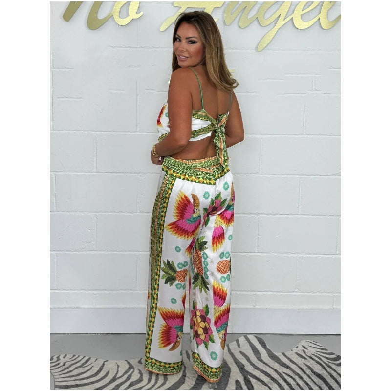 Christel - Printed Spaghetti Strap Loose Pants 2-Piece Set