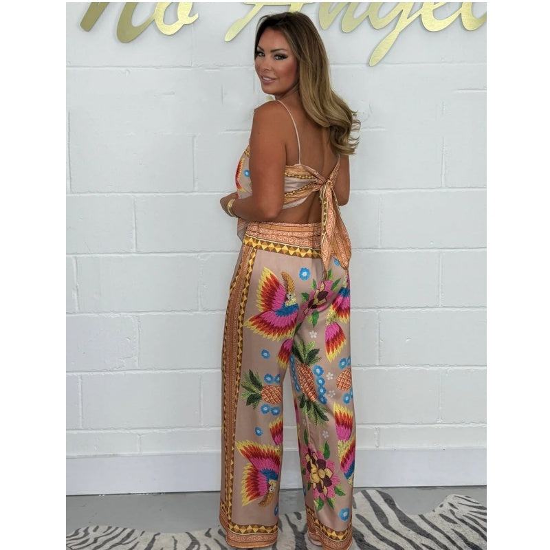 Christel - Printed Spaghetti Strap Loose Pants 2-Piece Set