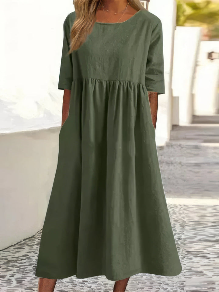 Maikee - Cotton Dress With Round Neck And Pockets